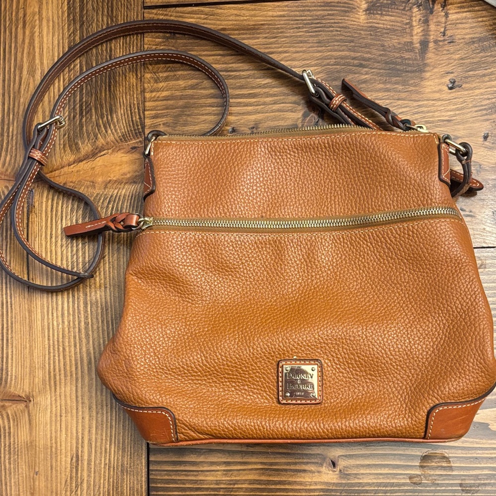 Dooney & Bourke Tan Pebble Leather Crossbody with Brass Hardware